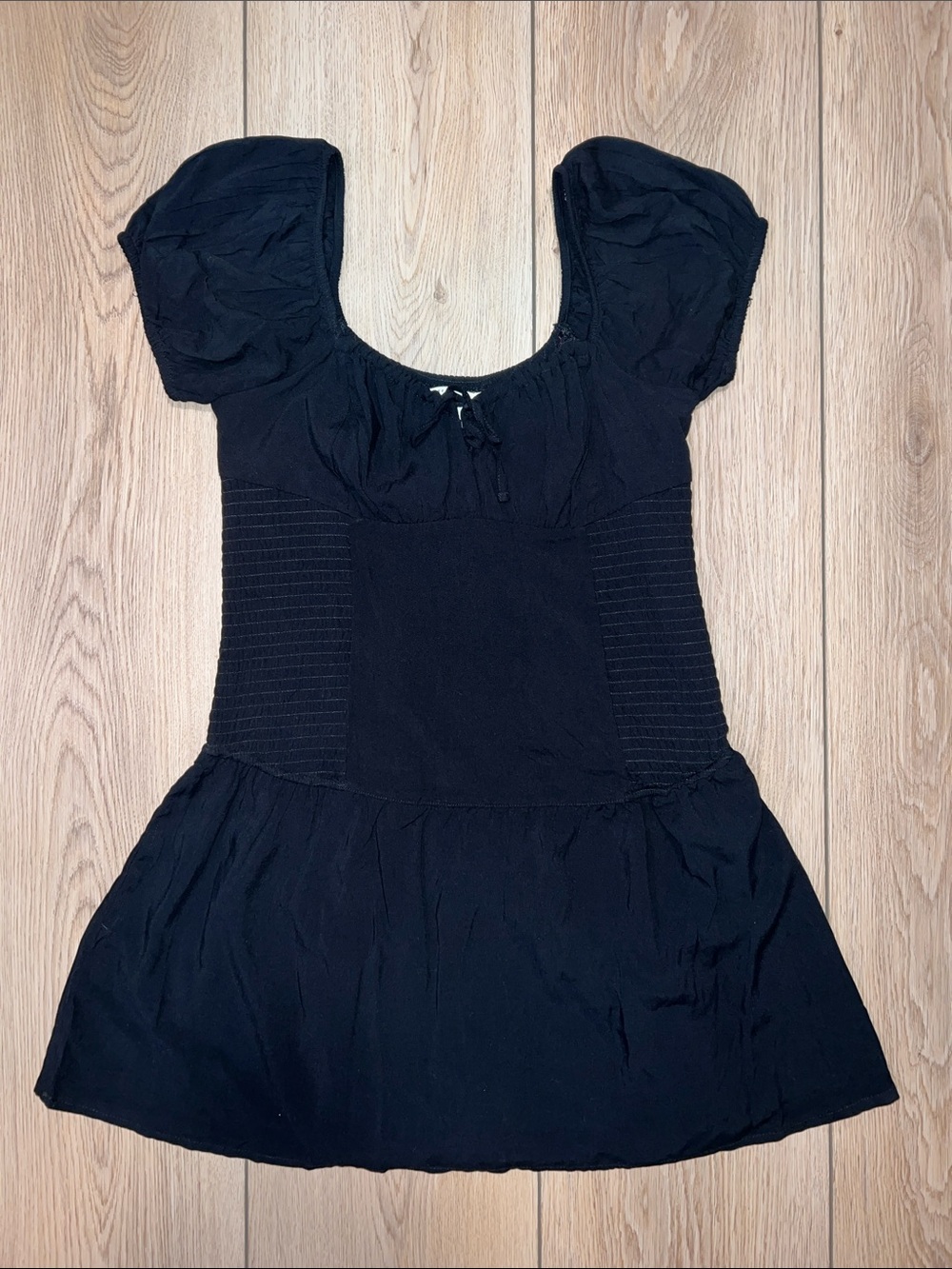 Aeropostale Black Short Puff Sleeve Smocked Waist Dress Romper